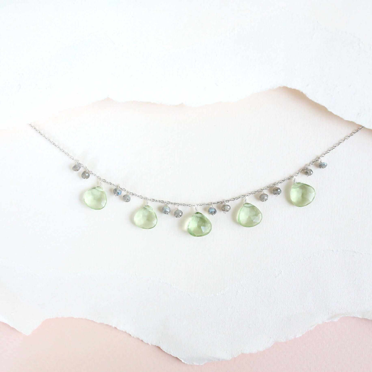 Green Amethyst Silver Sparkler NecklaceA stunning strand of shimmering stones with shades of Green Amethyst (a.k.a prasiolite) paired with mini Labradorite gems. Necklace measures 16-18" with 2" extensionNecklacesPARKEN JEWELRYVettedArcGreen Amethyst Silver Sparkler