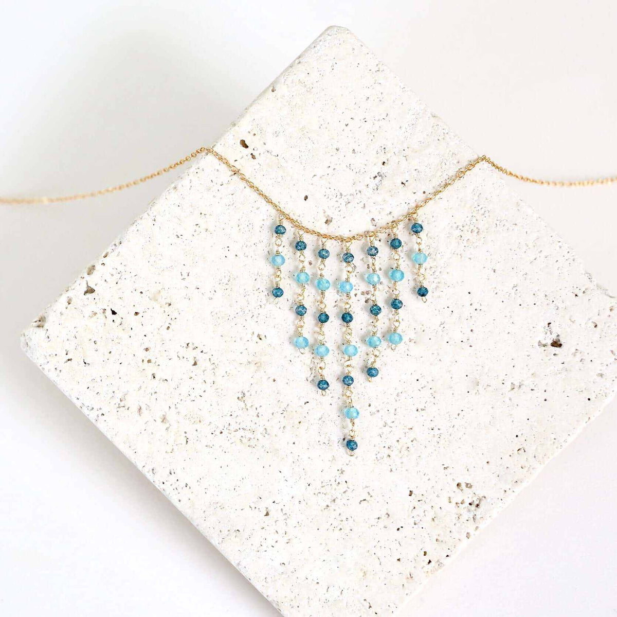 Blue Gemstone Mini Fringe NecklaceThese super delicate necklaces are our unique gemstone version of fringe jewelry.
- London Blue Quartz &amp;amp; Blue Chalcedony gemstones- 17-19" long with a 2" extendeNecklacesPARKEN JEWELRYVettedArcBlue Gemstone Mini Fringe Necklace