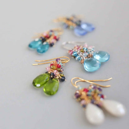 Sky Blue Quartz Bala EarringsStunning drops of color. Gold drop earrings made with sky blue quartz topped with a blue cluster of gems.
- 1.25" long- French hooks- 14k gold plated .925 fine ItaliEarringsPARKEN JEWELRYVettedArcSky Blue Quartz