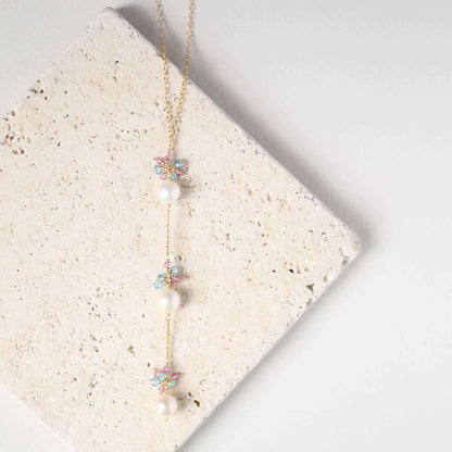 Pearl and pink tourmaline necklace with freshwater pearls and 14k gold plated sterling silver chain