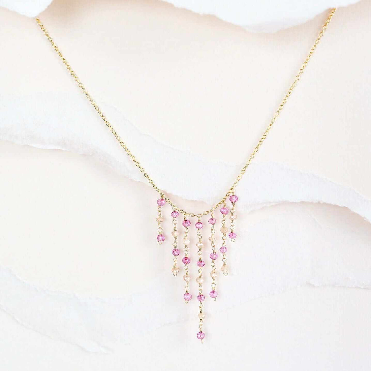Pink Tourmaline Mini Fringe NecklaceNecklaces that demonstrates the charming side of fringe, crafted with Pink Tourmaline and Champagne Quartz gemstones. Measuring 16-18" in length with a 2" extender cNecklacesPARKEN JEWELRYVettedArcPink Tourmaline
