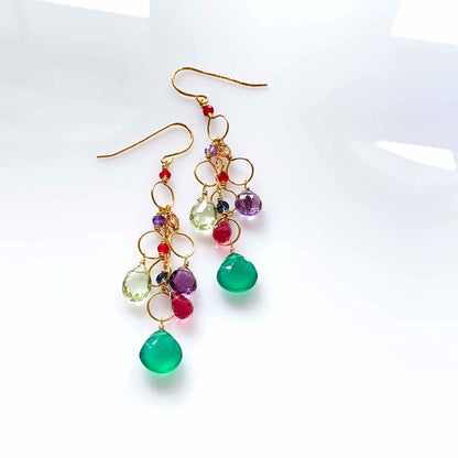 Green Onyx Rainbow Waterfall EarringsColorful gemstone chandelier earrings.
- Green Onyx, Green Amethyst, Dark Pink Tourmaline and Amethyst gemstones- 2.75" long- French Hooks- 14k gold plated .925 fineEarringsPARKEN JEWELRYVettedArcGreen Onyx Rainbow Waterfall Earrings