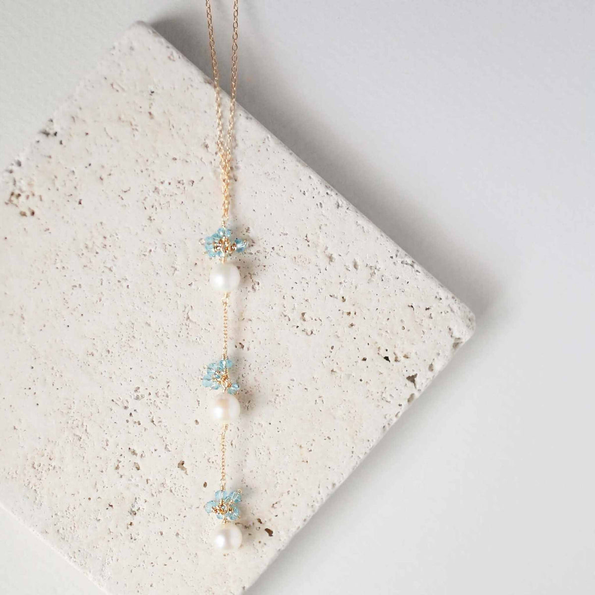 Pearl and pink tourmaline necklace with freshwater pearls and 14k gold plated sterling silver clasp