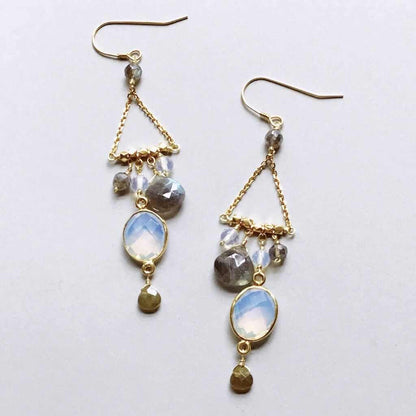Opalite Chandie EarringsOur "chandies" are a modern take on classic chandelier earrings, using gemstone color combos and varying stone shapes and sizes. This pair features bezel set opal quEarringsPARKEN JEWELRYVettedArcOpalite Chandie Earrings