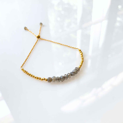 Labradorite Adjustable Stacking BraceletOur super simple bracelets are the ultimate arm candy and completely adjustable to fit anyone. Gorgeous alone or stacked. We&