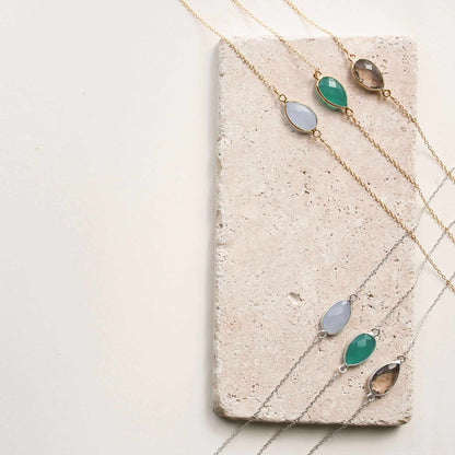 Blue Chalcedony Silver Minimalist NecklaceSimple, silver minimalist necklace with a beautiful blue chalcedony bezel set stone. Great for layering.- 16-18" long. Necklace has a 2" extender- Spring ring clasp-NecklacesPARKEN JEWELRYVettedArcsimple silver necklace