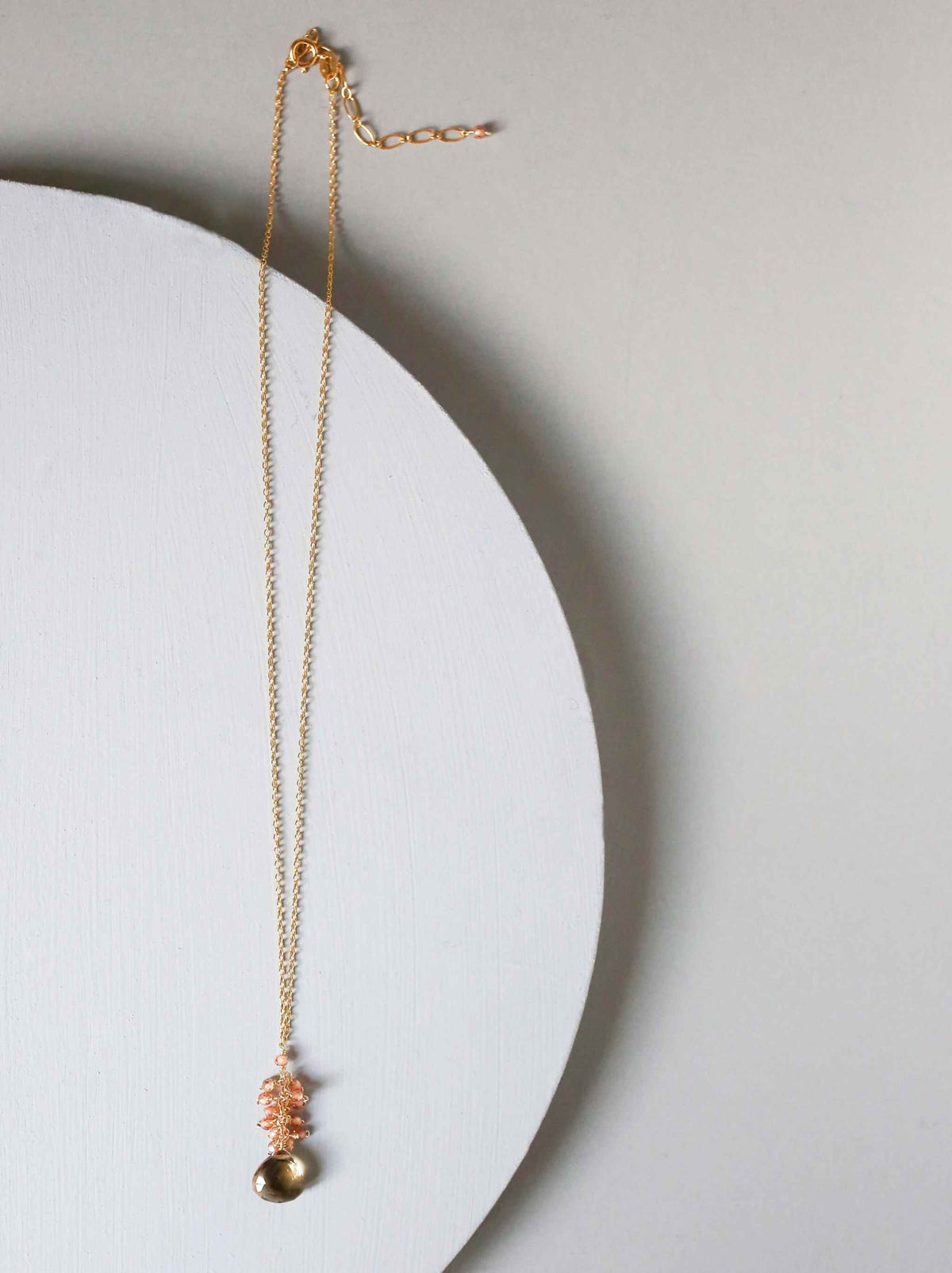 Smoky quartz cluster necklace with champagne quartz gems on gold plated sterling silver chain