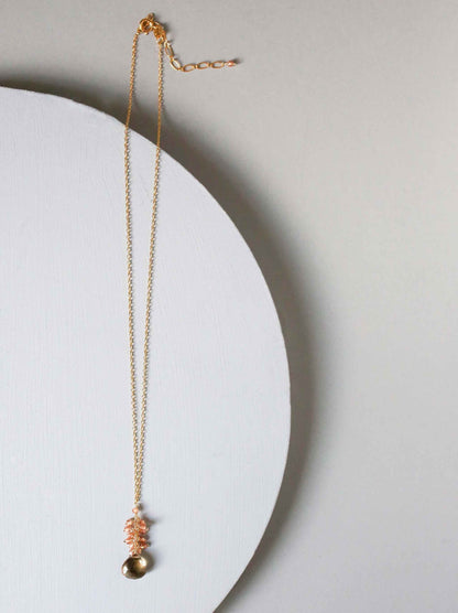 Smoky quartz cluster necklace with champagne quartz gems on gold plated sterling silver chain