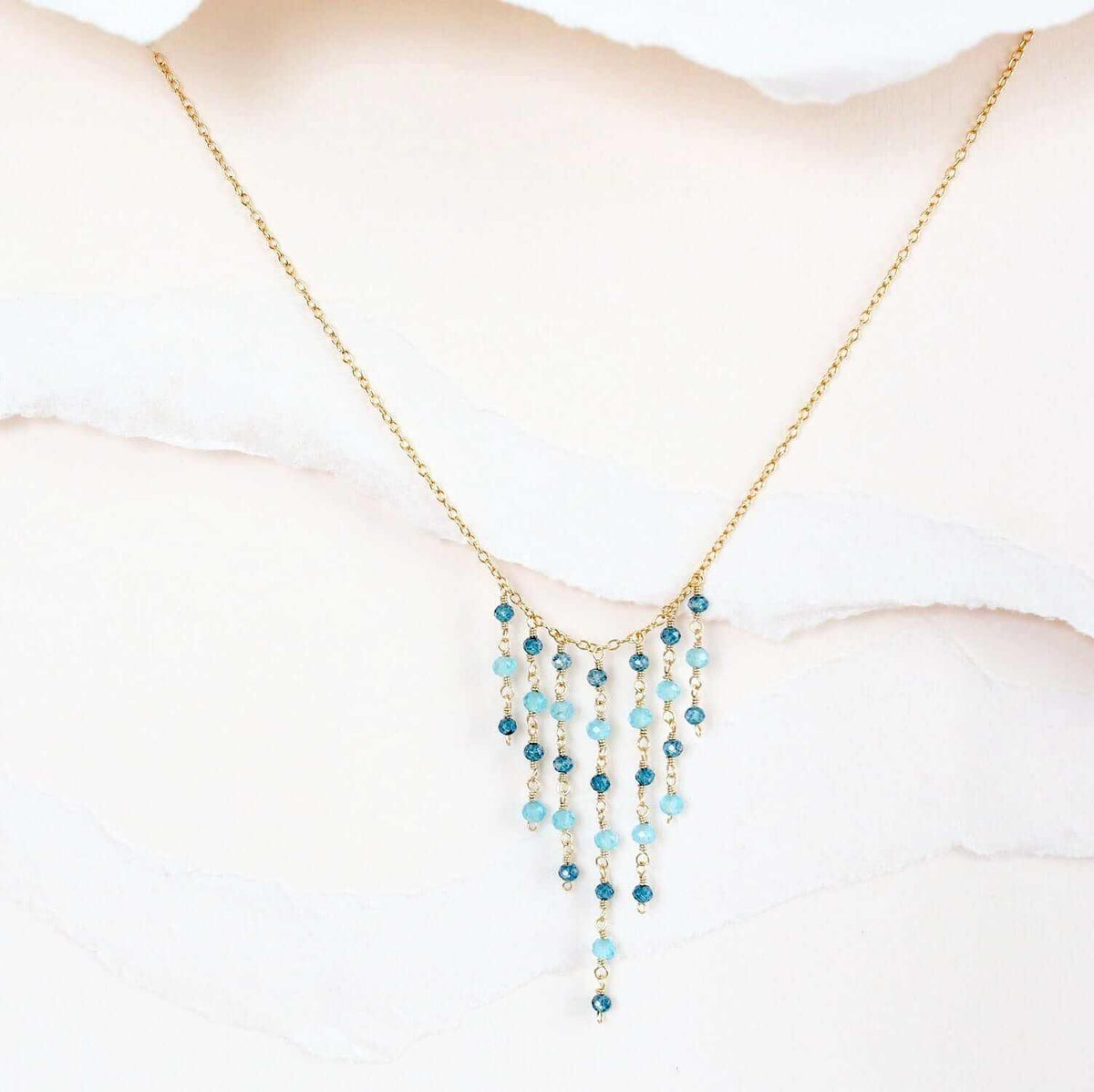 Blue Gemstone Mini Fringe NecklaceThese super delicate necklaces are our unique gemstone version of fringe jewelry.
- London Blue Quartz &amp;amp; Blue Chalcedony gemstones- 17-19" long with a 2" extendeNecklacesPARKEN JEWELRYVettedArcBlue Gemstone Mini Fringe Necklace
