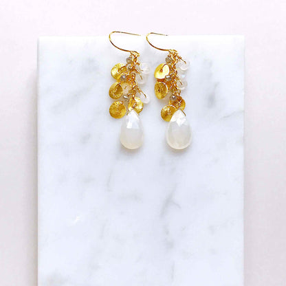 The Aurora Earring - White ChalcedonyBeautiful small gold earrings made with teardrop shaped white chalcedony gemstones and a cluster of gold and quartz gemstone accents.
- 1.5" long- French hooks
- 14kEarringsPARKEN JEWELRYVettedArcThe Aurora Earring