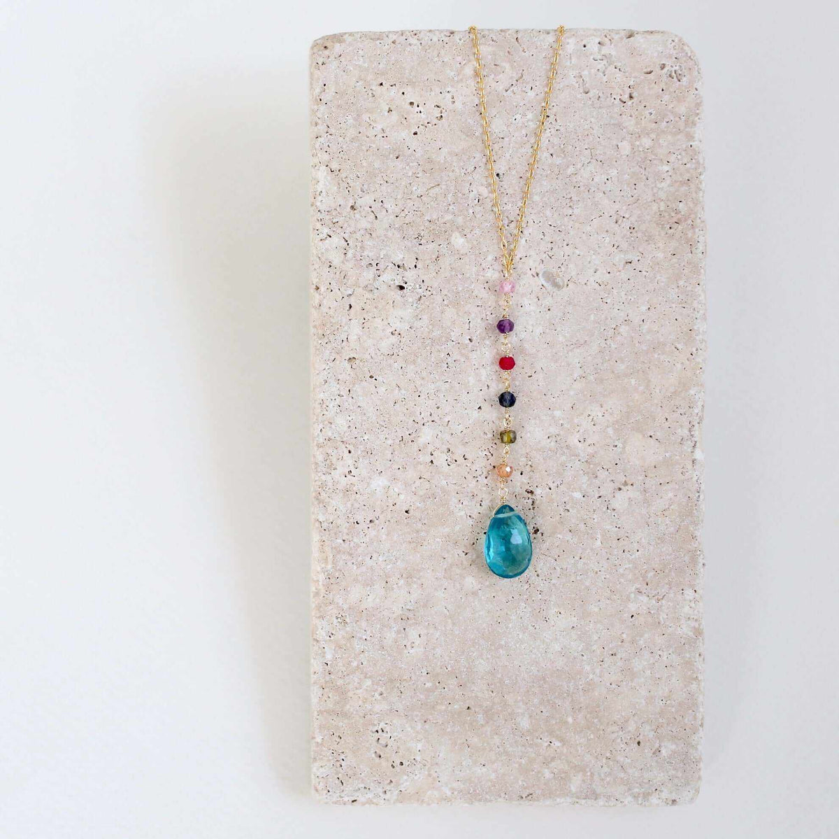 Neon Blue Quartz Yoga Pendant NecklaceYoga pendants are designed for total simplicity.
- Neon blue quartz gemstones paired with multi color gemstone accent stones- 18-20" long with a 2" extender chain- YNecklacesPARKEN JEWELRYVettedArcNeon Blue Quartz