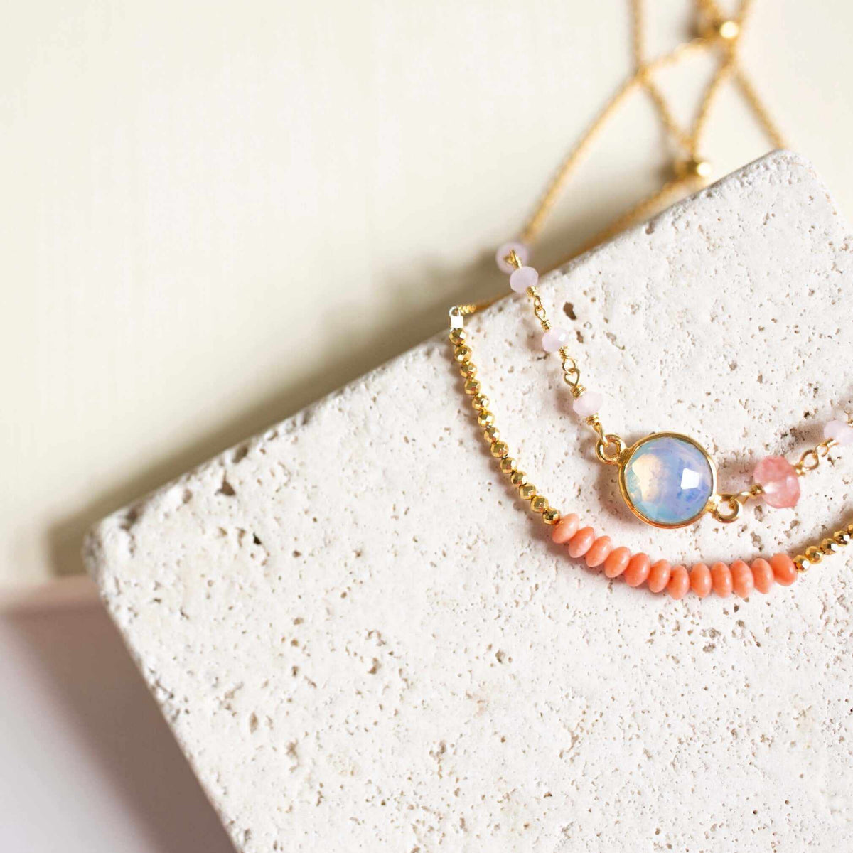 Bracelet Set: Opal Quartz &amp; Pink Coral StonesOur easy stacking bracelet sets are completely adjustable so they fit everyone. Made with sparkling bezel gemstones and tiny stone accents. We think this combinationBracelet SetPARKEN JEWELRYVettedArcOpal Quartz &amp; Pink Coral Stones