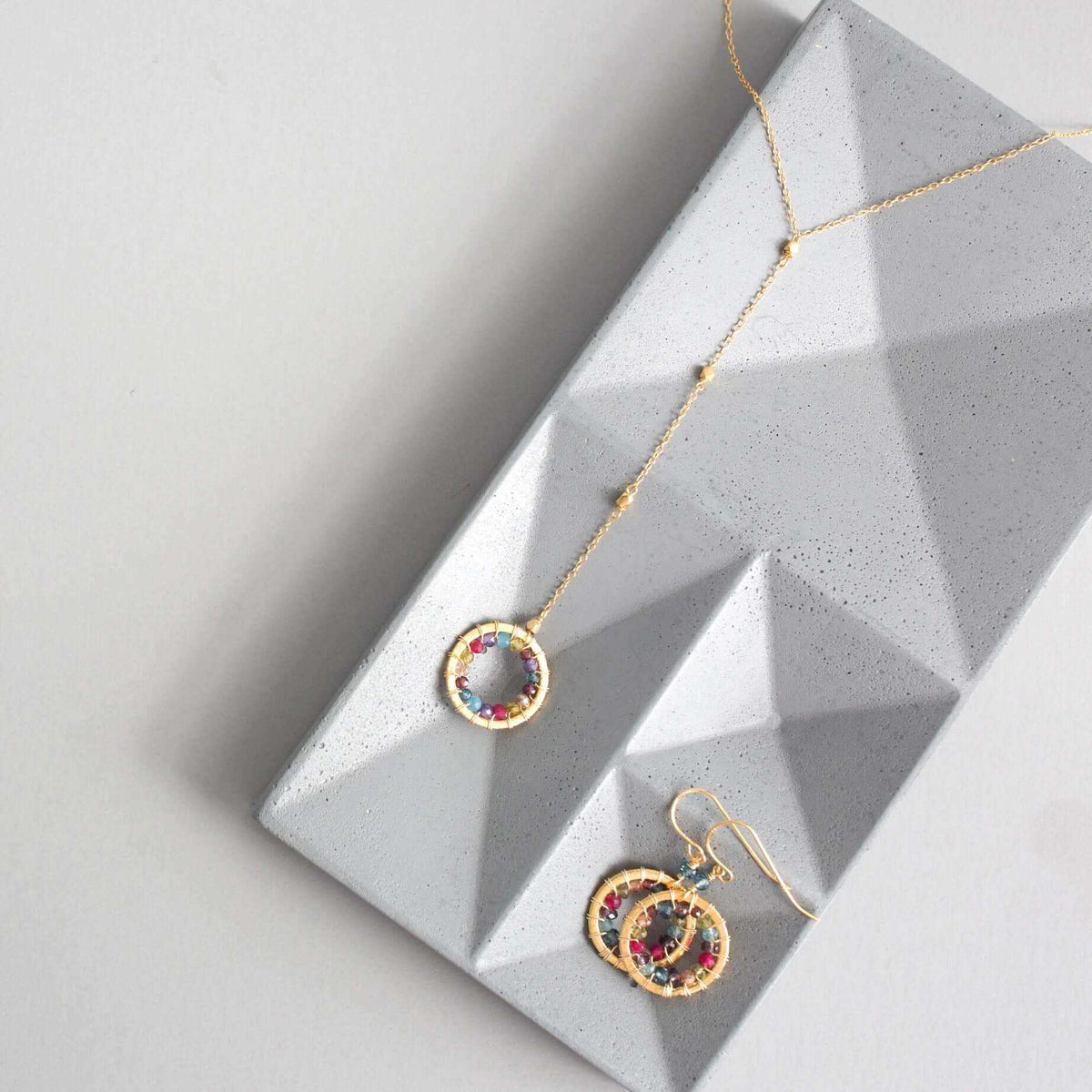 Rainbow Gemstone Halo Mini Y PendantThe Halo collection was our very first one. Intended to symbolize the intricate, universal energy woven within us all. This beautiful necklaces is ultra lightweight NecklacesPARKEN JEWELRYVettedArcRainbow Gemstone Halo