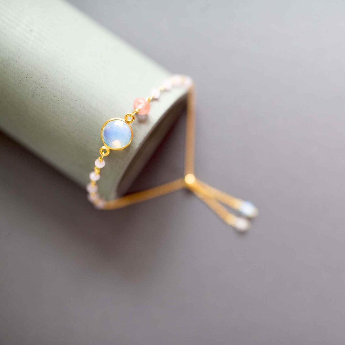 Opal Quartz Adjustable Gemstone BraceletThe ultimate arm candy and completely adjustable to fit anyone. Made with sparkling bezel gemstones and tiny stone accents.
Gorgeous alone or stacked. We&