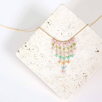 Pastel Rainbow Mini Fringe NecklaceThese super delicate necklaces are our unique gemstone version of fringe jewelry.
- Rose Quartz, Peridot, Champagne Quartz, Blue Chalcedony, Orange Chalcedony gemstoNecklacesPARKEN JEWELRYVettedArcPastel Rainbow Mini Fringe Necklace