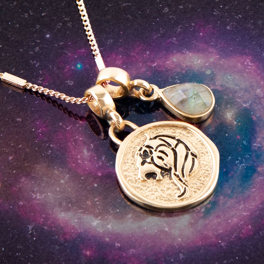 Leo - Zodiac Gray Labradorite Golden Charm Necklace