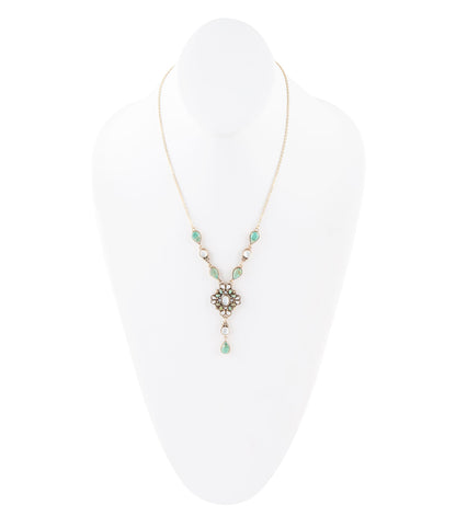 White Mother of Pearl and Blue Turquoise Golden Barcelona Y-Necklace