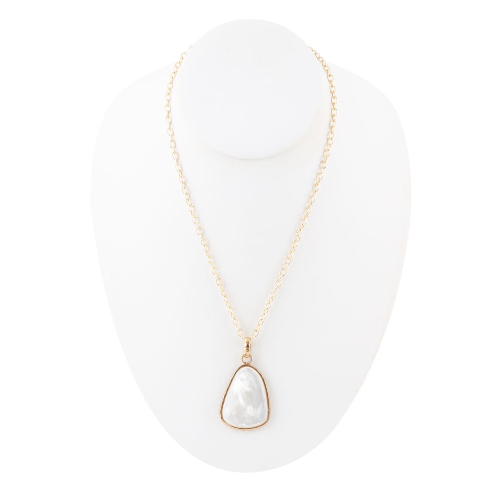 White Mother of Pearl Teardrop Golden Pendant Necklace