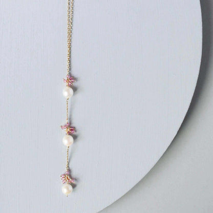 18-inch handmade Pearl And Pink Tourmaline Necklace with freshwater pearls and pink tourmaline on 14k gold plated sterling silver