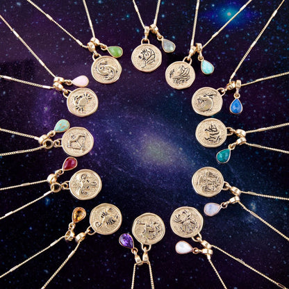 Pisces - Zodiac Green Jade Golden Charm Necklace