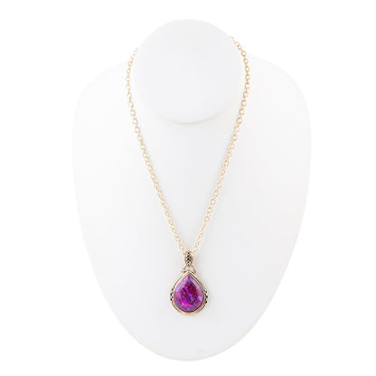 Purple Turquoise Teardrop Golden Pendant Necklace