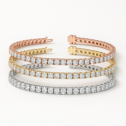 Set of Three 6ctw Created Moissanite Tennis Bracelets – 3mm Stones – 14K Gold Overlay in White, Yellow &amp; Rose Gold