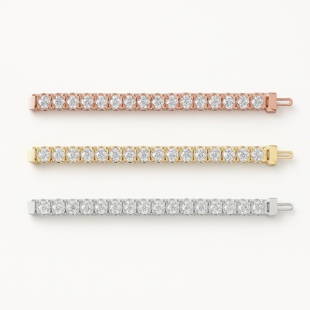 Set of Three 6ctw Created Moissanite Tennis Bracelets – 3mm Stones – 14K Gold Overlay in White, Yellow &amp; Rose Gold