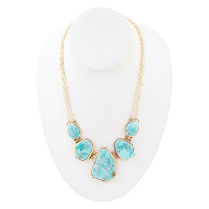 Slabs of Blue Turquoise Golden Statement Necklace