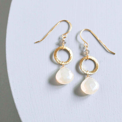 The Airie Earring white chalcedony gold 1.5-inch drop French hooks sterling silver jewelry