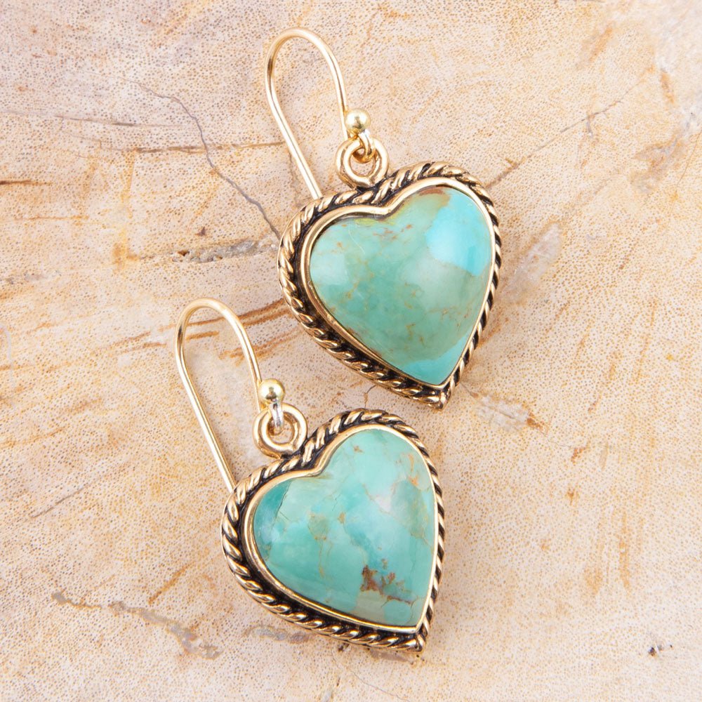 Blue Turquoise Rope My Heart and Golden Earrings