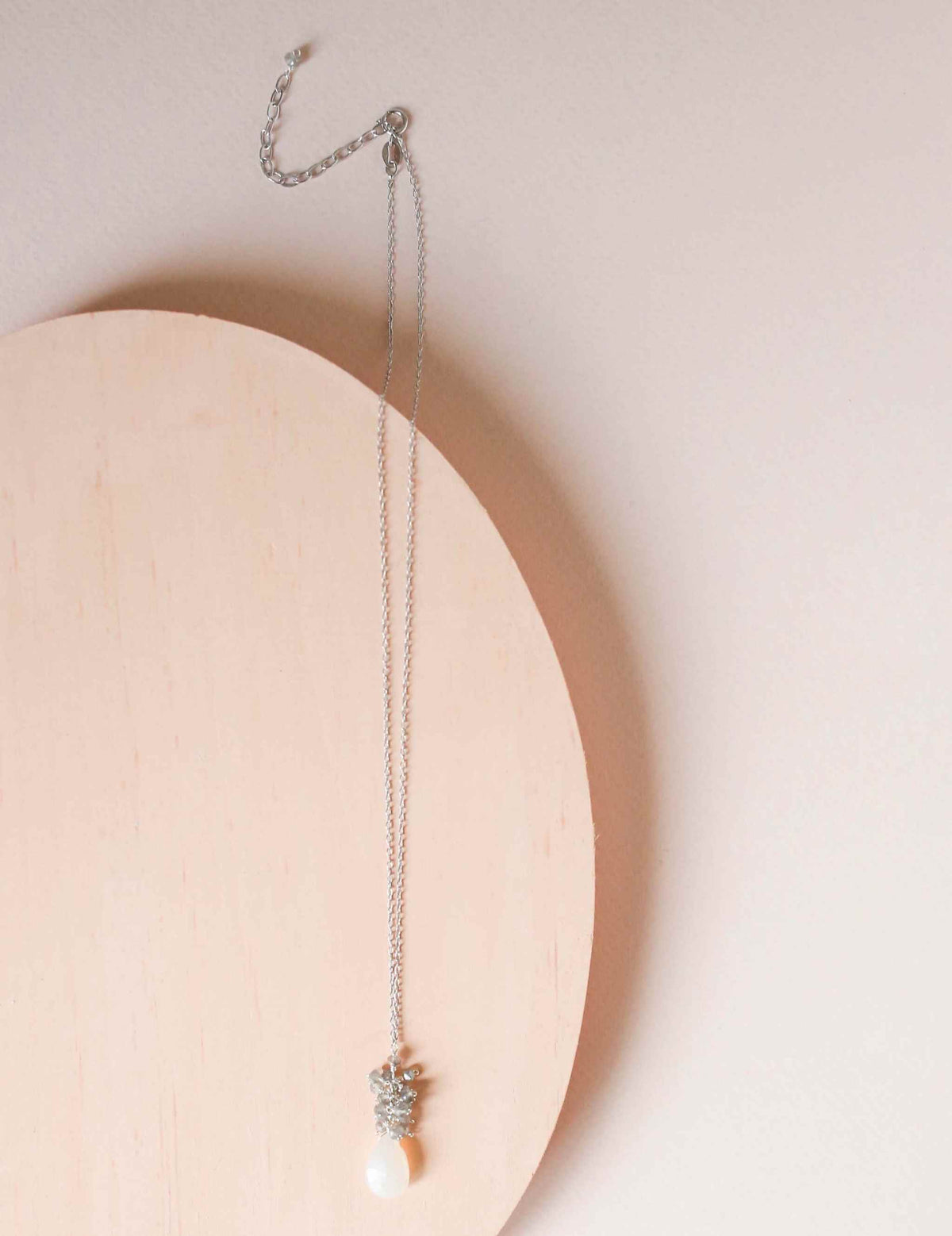 White chalcedony silver cluster necklace with labradorite gemstones on sterling silver chain