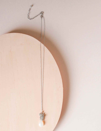 White chalcedony silver cluster necklace with labradorite gemstones on sterling silver chain